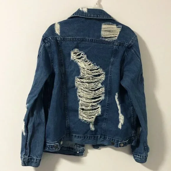 Size Small Distressed Ripped Denim Jacket - Picture 2 of 4